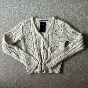 Brandy Melville Patterned Cream Knit Button Up Sweater (Onesize)